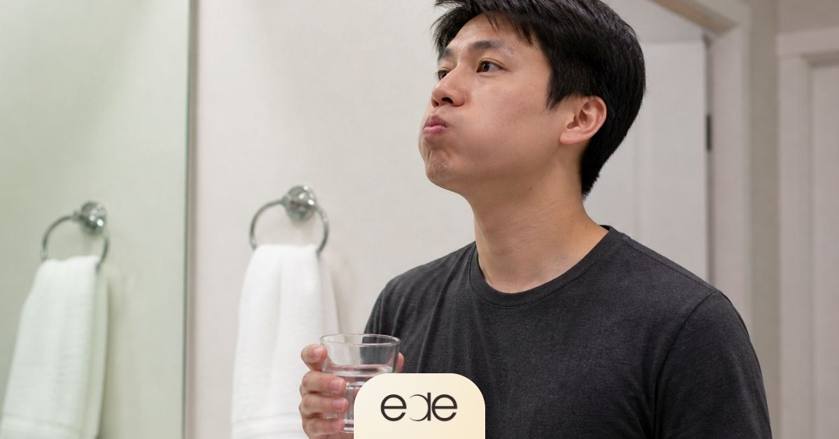 Rinsing mouth with saltwater solution during dental bone graft healing